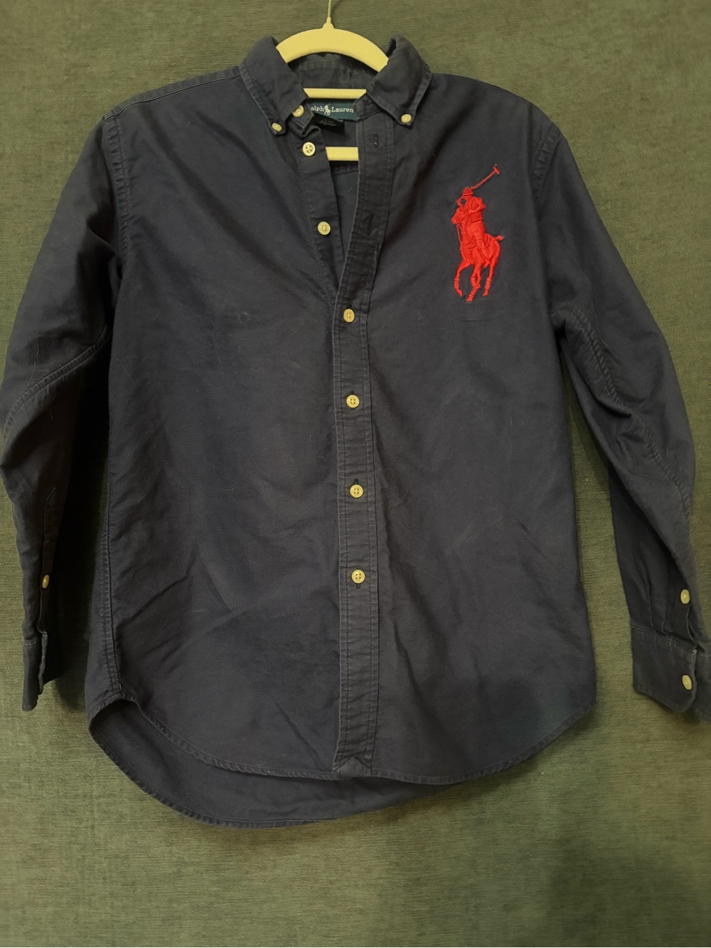 Ralph Lauren Blue Label Navy Button-Down with Red Polo Logo